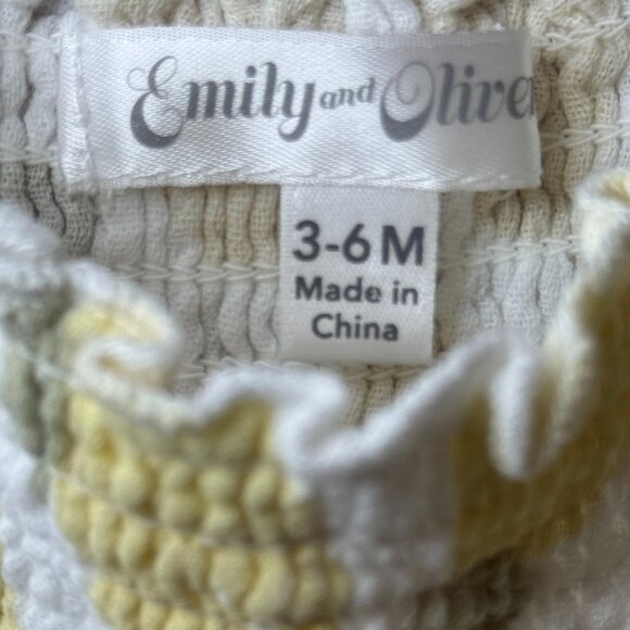 Emily & Oliver Lemon  Print Muslin Ruffle Romper 3–6M - Picture 5 of 6
